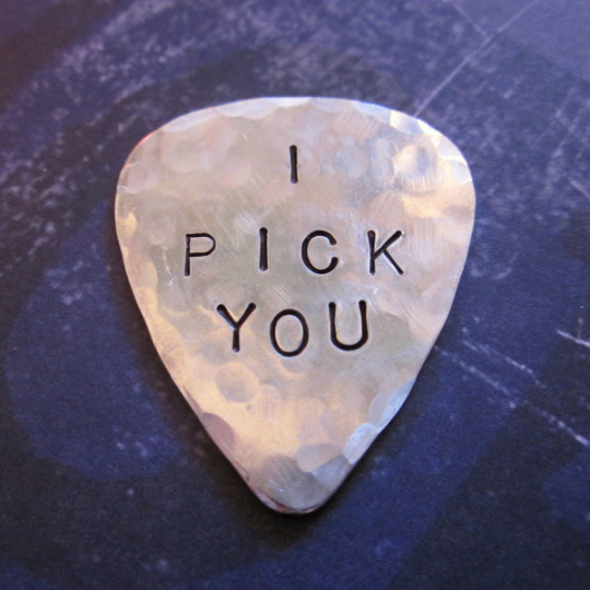 Personalized Handstamped Sterling Silver Guitar Pick - I PICK YOU - Anniversary Gifts - Valentines Day Gifts - Gift for Guitar Player